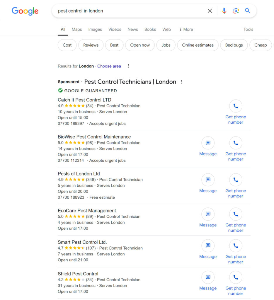 Pest Control Google Ads