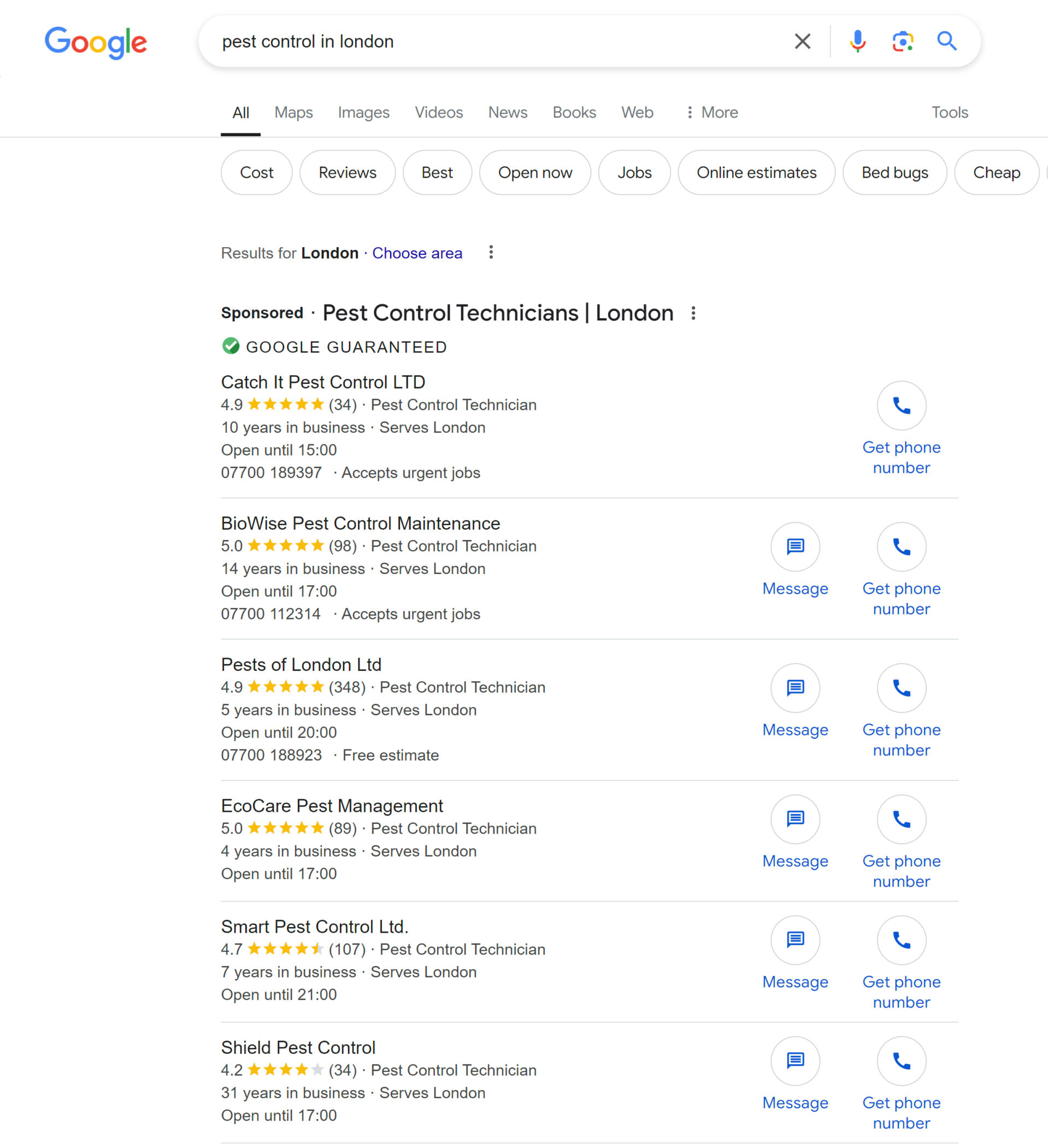 Pest Control Google Ads